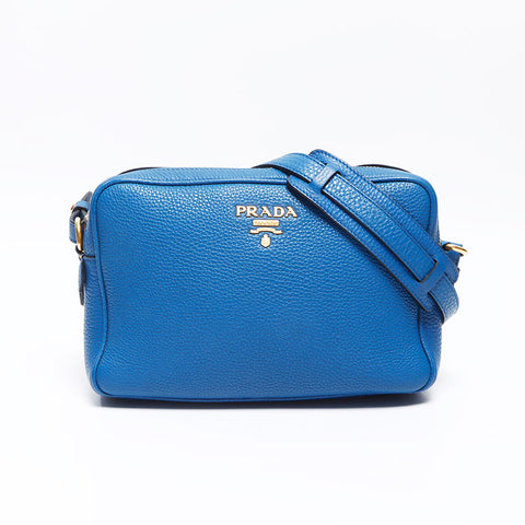 PRADA Leather Logo Camera Bag Shoulder Bag blue WS14369