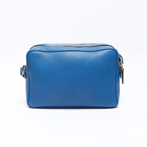 PRADA Leather Logo Camera Bag Shoulder Bag blue WS14369