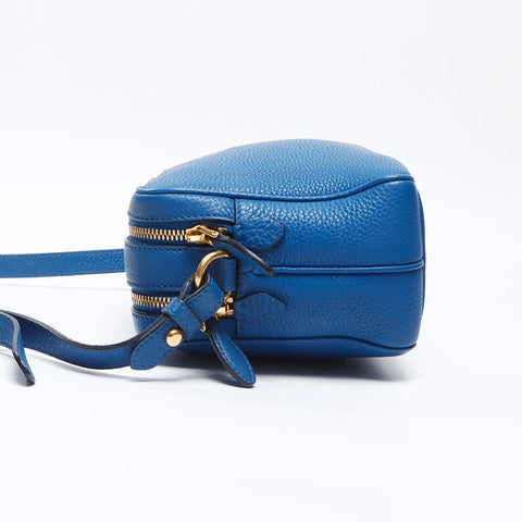 PRADA Leather Logo Camera Bag Shoulder Bag blue WS14369