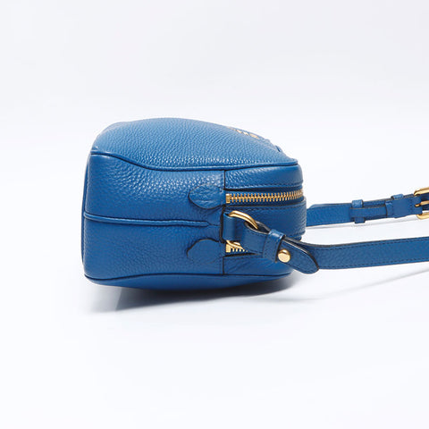PRADA Leather Logo Camera Bag Shoulder Bag blue WS14369