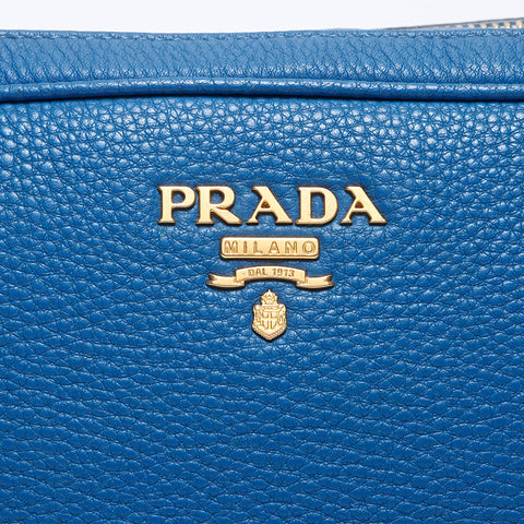PRADA Leather Logo Camera Bag Shoulder Bag blue WS14369