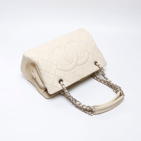 シャネル CHANEL 14番台 シルバー金具 マトラッセ キャビアスキン 2010-2011 トートバッグ ベージュ WS14371