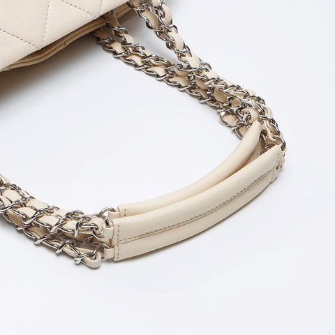 シャネル CHANEL 14番台 シルバー金具 マトラッセ キャビアスキン 2010-2011 トートバッグ ベージュ WS14371