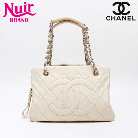 シャネル CHANEL 14番台 シルバー金具 マトラッセ キャビアスキン 2010-2011 トートバッグ ベージュ WS14371