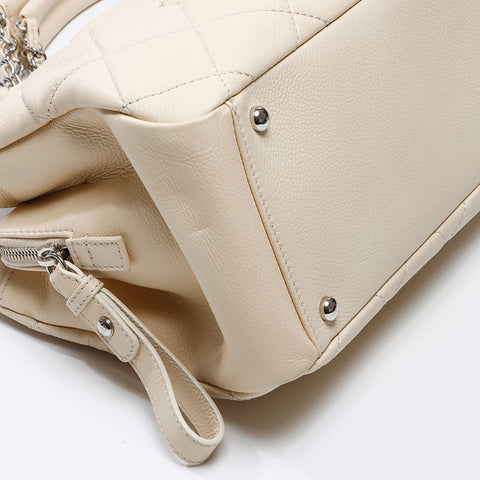 シャネル CHANEL 14番台 シルバー金具 マトラッセ キャビアスキン 2010-2011 トートバッグ ベージュ WS14371