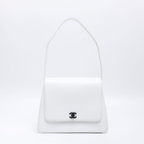 CHANEL No.5 Turnlock COCO Mark 1997-1999 Shoulder Bag white WS14373