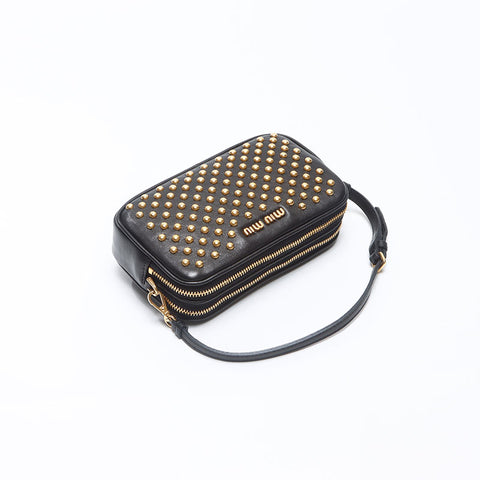 ミュウ ミュウ Miu Miu スタッズ ポーチ ハンドバッグ ブラック WS14388