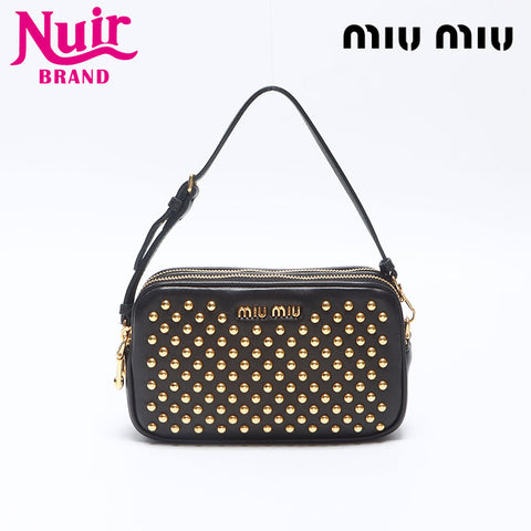 ミュウ ミュウ Miu Miu スタッズ ポーチ ハンドバッグ ブラック WS14388