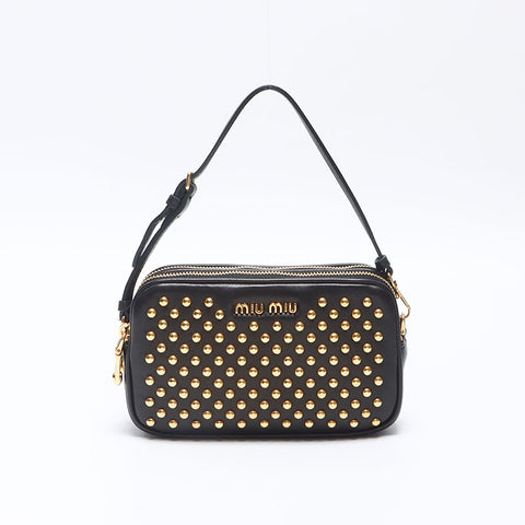 ミュウ ミュウ Miu Miu スタッズ ポーチ ハンドバッグ ブラック WS14388