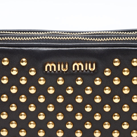 ミュウ ミュウ Miu Miu スタッズ ポーチ ハンドバッグ ブラック WS14388