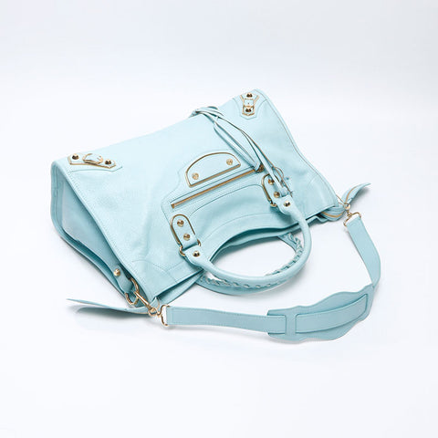 BALENCIAGA Metallic Edge City Light Blue Shoulder Bag blue WS14392