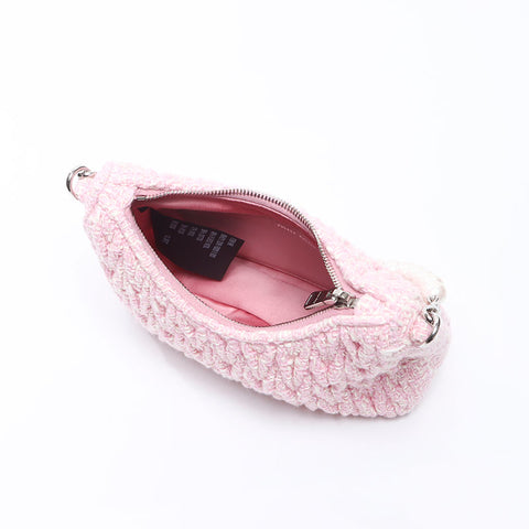 ミュウ ミュウ Miu Miu ニット パール ウール チェーン ショルダーバッグ ピンク WS14396
