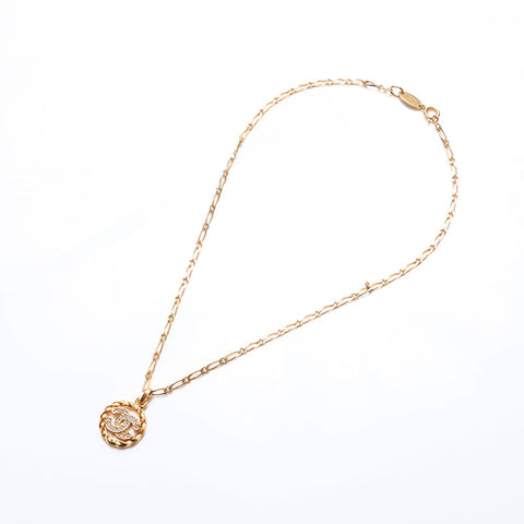 CHANEL COCO Mark Rhinestone 1980s Necklace gold WS14404