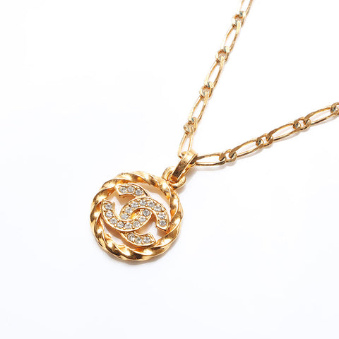 CHANEL COCO Mark Rhinestone 1980s Necklace gold WS14404