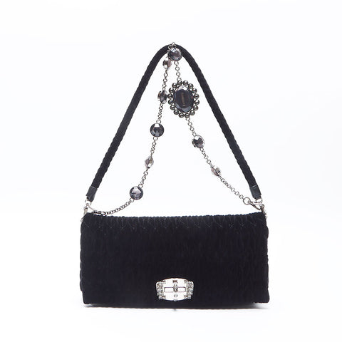 Miu Miu Velour Matelasse Shoulder Bag black WS14407