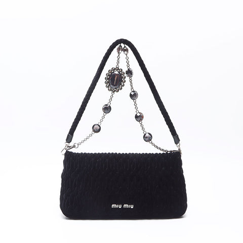 Miu Miu Velour Matelasse Shoulder Bag black WS14407