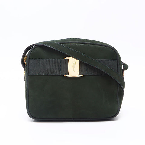 Salvatore Ferragamo Vara Suede Shoulder Bag green WS14410
