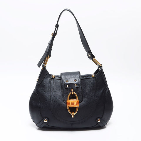 Salvatore Ferragamo Leather bamboo Shoulder Bag black WS14412