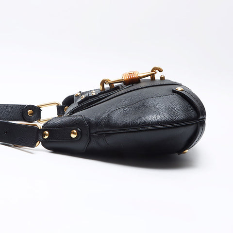 Salvatore Ferragamo Leather bamboo Shoulder Bag black WS14412