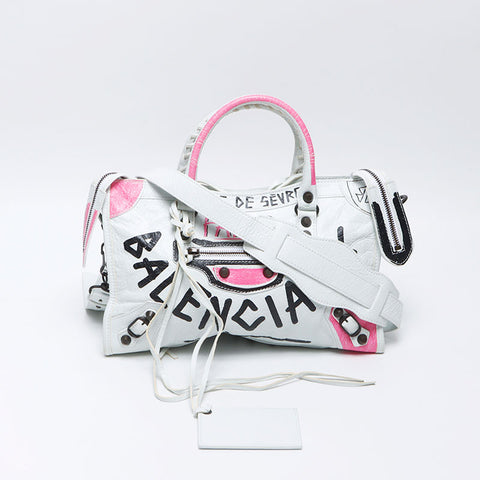 BALENCIAGA City Graffiti Shoulder Bag white WS14414