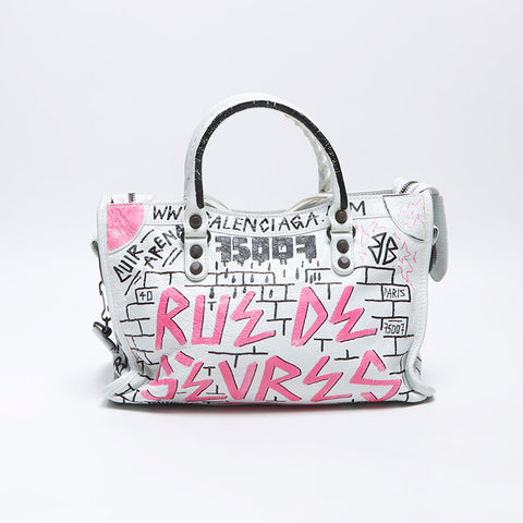 BALENCIAGA City Graffiti Shoulder Bag white WS14414