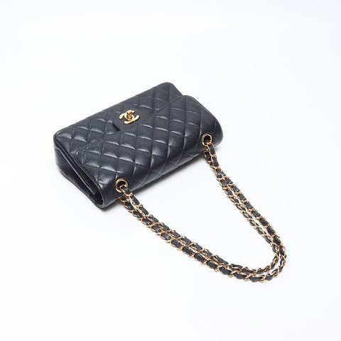 CHANEL 24th series 9.1" Caviar Skin Matelasse Double Flap 2016-2017 Shoulder Bag black WS14415