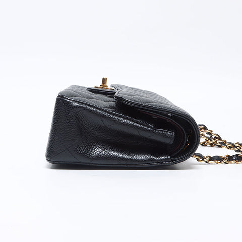 CHANEL 24th series 9.1" Caviar Skin Matelasse Double Flap 2016-2017 Shoulder Bag black WS14415