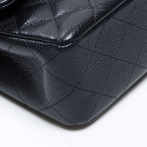 CHANEL 24th series 9.1" Caviar Skin Matelasse Double Flap 2016-2017 Shoulder Bag black WS14415