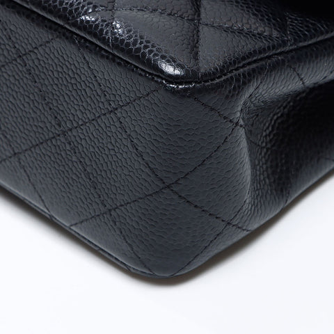 CHANEL 24th series 9.1" Caviar Skin Matelasse Double Flap 2016-2017 Shoulder Bag black WS14415