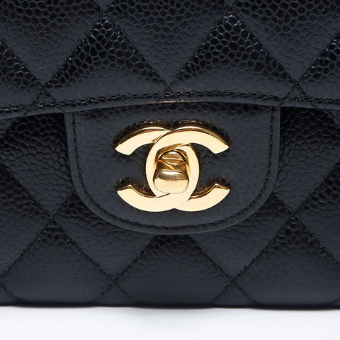 CHANEL 24th series 9.1" Caviar Skin Matelasse Double Flap 2016-2017 Shoulder Bag black WS14415