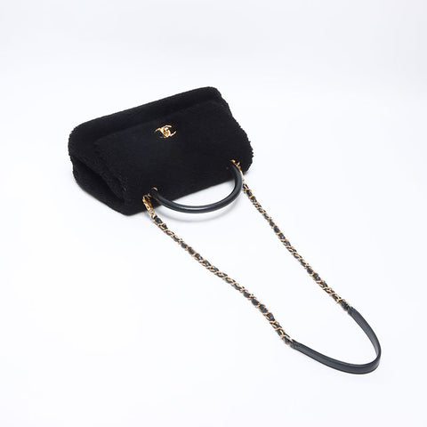 CHANEL 23 series Mouton Boa 2way Top Handle Shoulder Bag black WS14420