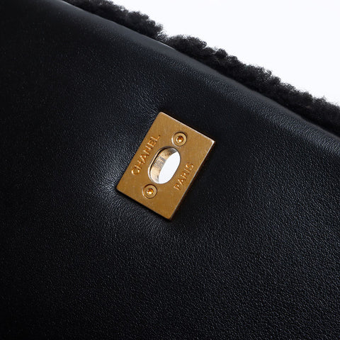CHANEL 23 series Mouton Boa 2way Top Handle Shoulder Bag black WS14420