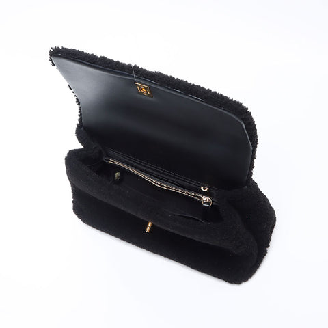 CHANEL 23 series Mouton Boa 2way Top Handle Shoulder Bag black WS14420