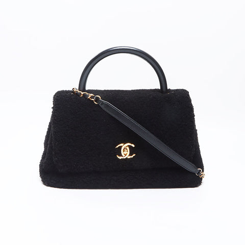 CHANEL 23 series Mouton Boa 2way Top Handle Shoulder Bag black WS14420