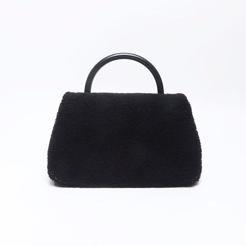 CHANEL 23 series Mouton Boa 2way Top Handle Shoulder Bag black WS14420