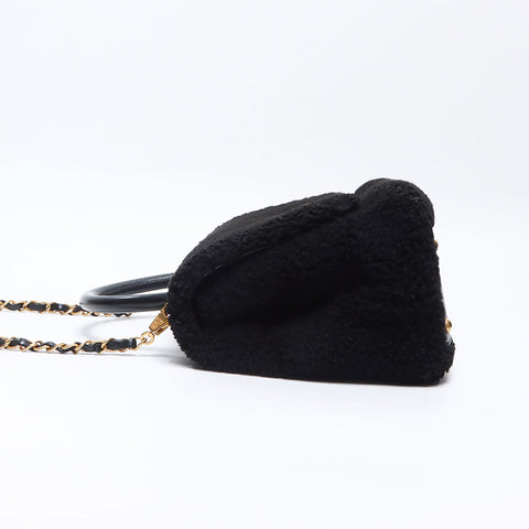 CHANEL 23 series Mouton Boa 2way Top Handle Shoulder Bag black WS14420