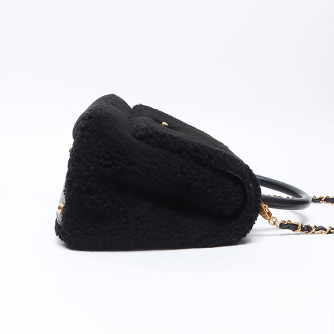 CHANEL 23 series Mouton Boa 2way Top Handle Shoulder Bag black WS14420