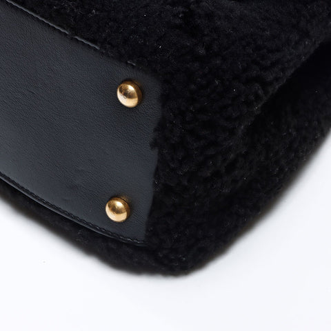 CHANEL 23 series Mouton Boa 2way Top Handle Shoulder Bag black WS14420