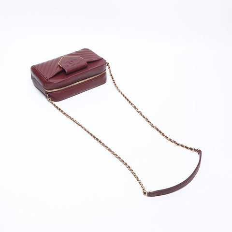 CHANEL 23rd Series 2016 Chevron Calfskin Shoulder Bag Red WS14421