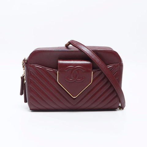 CHANEL 23rd Series 2016 Chevron Calfskin Shoulder Bag Red WS14421