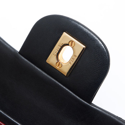 シャネル CHANEL 1番台 1985-1993 ダブルフラップ ラムスキン マトラッセ 23cm ショルダーバッグ ブラック WS14423