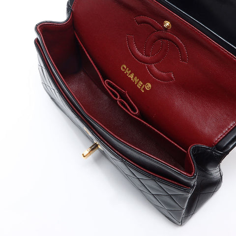 シャネル CHANEL 1番台 1985-1993 ダブルフラップ ラムスキン マトラッセ 23cm ショルダーバッグ ブラック WS14423