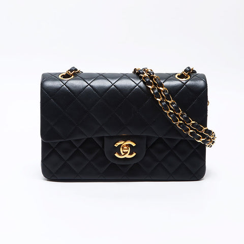 シャネル CHANEL 1番台 1985-1993 ダブルフラップ ラムスキン マトラッセ 23cm ショルダーバッグ ブラック WS14423