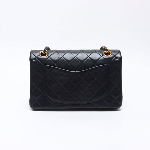 シャネル CHANEL 1番台 1985-1993 ダブルフラップ ラムスキン マトラッセ 23cm ショルダーバッグ ブラック WS14423