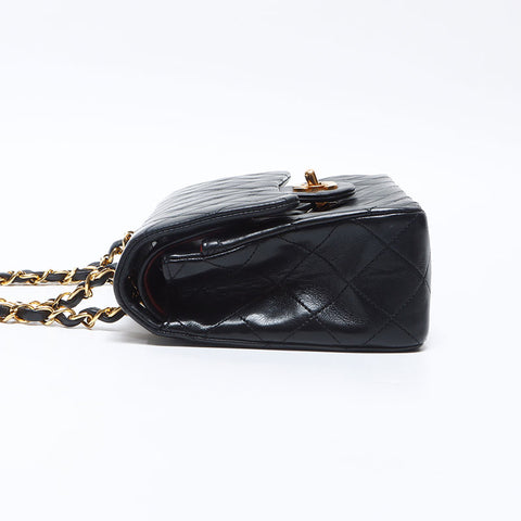 シャネル CHANEL 1番台 1985-1993 ダブルフラップ ラムスキン マトラッセ 23cm ショルダーバッグ ブラック WS14423