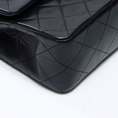 シャネル CHANEL 1番台 1985-1993 ダブルフラップ ラムスキン マトラッセ 23cm ショルダーバッグ ブラック WS14423