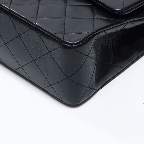 シャネル CHANEL 1番台 1985-1993 ダブルフラップ ラムスキン マトラッセ 23cm ショルダーバッグ ブラック WS14423