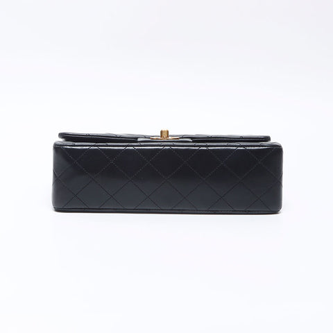 シャネル CHANEL 1番台 1985-1993 ダブルフラップ ラムスキン マトラッセ 23cm ショルダーバッグ ブラック WS14423