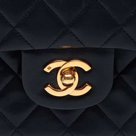 シャネル CHANEL 1番台 1985-1993 ダブルフラップ ラムスキン マトラッセ 23cm ショルダーバッグ ブラック WS14423
