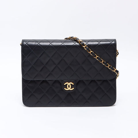 シャネル CHANEL 6番台 2000-2001 プッシュロック ラムスキン ショルダーバッグ ブラック WS14425